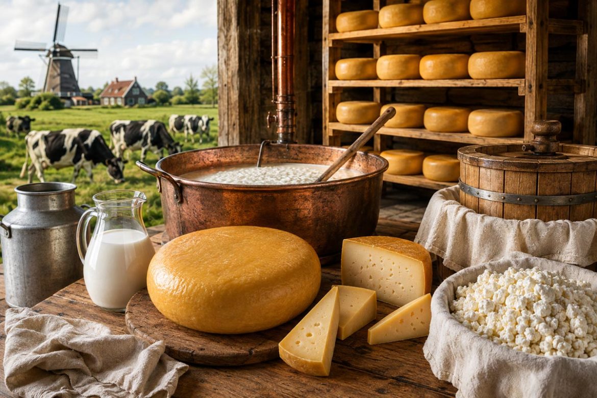 Traditionelle Käseherstellung auf einem niederländischen Bauernhof