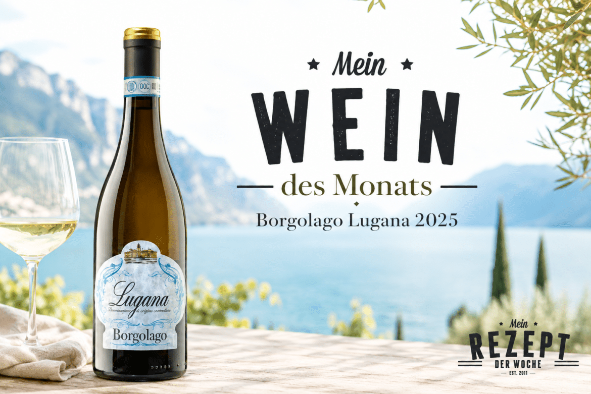 Borgolago Lugana 2025 mit Weißweinglas am Gardasee – Wein des Monats