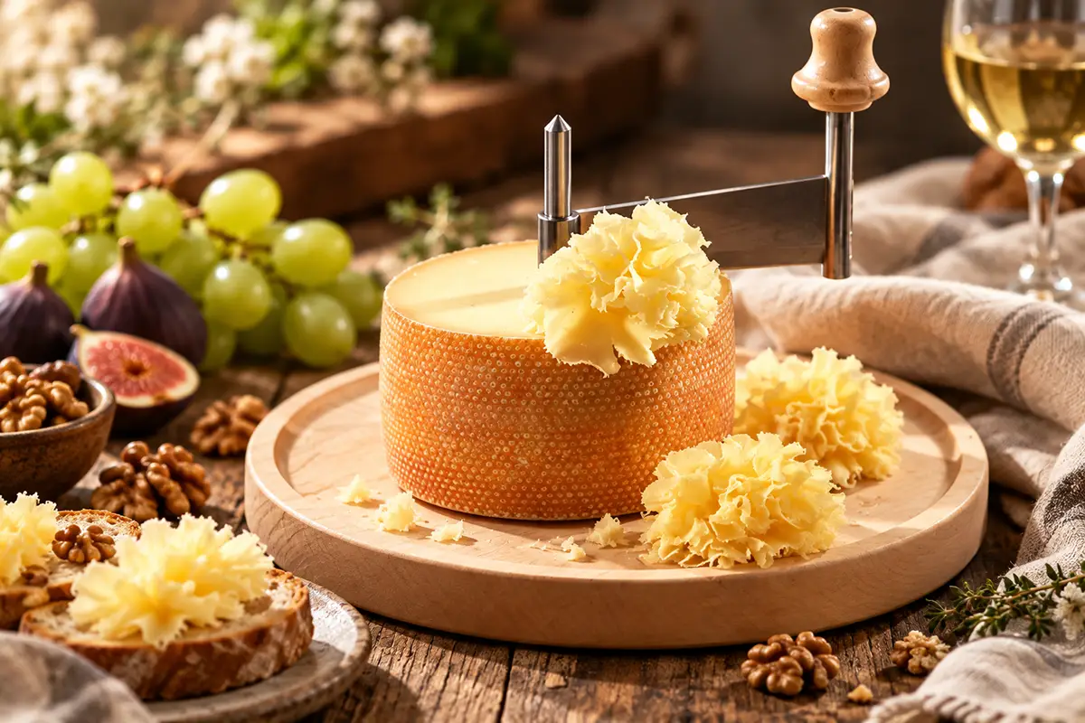Tête de Moine AOP – Herkunft, Geschmack & richtig genießen Tête de Moine als Käse des Monats mit Käserosetten und Girolle